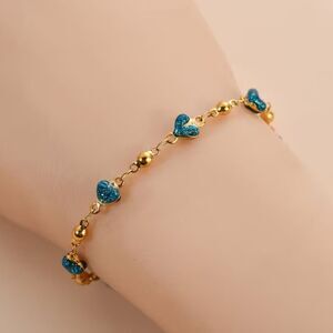 Gold Plated Stainless Blue Heart Beaded Bracelet Dainty Gemstone Pendant Chain